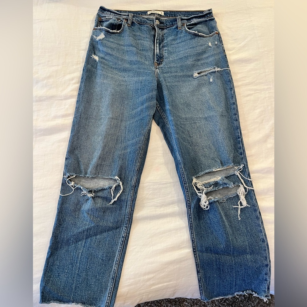 Abercrombie Ultra High Rise Ripped Jeans- medium wash